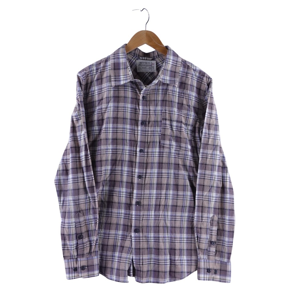 Gramicci Men Size Medium Plaid Button Down Shirt Purple Brown Cotton Long Sleeve